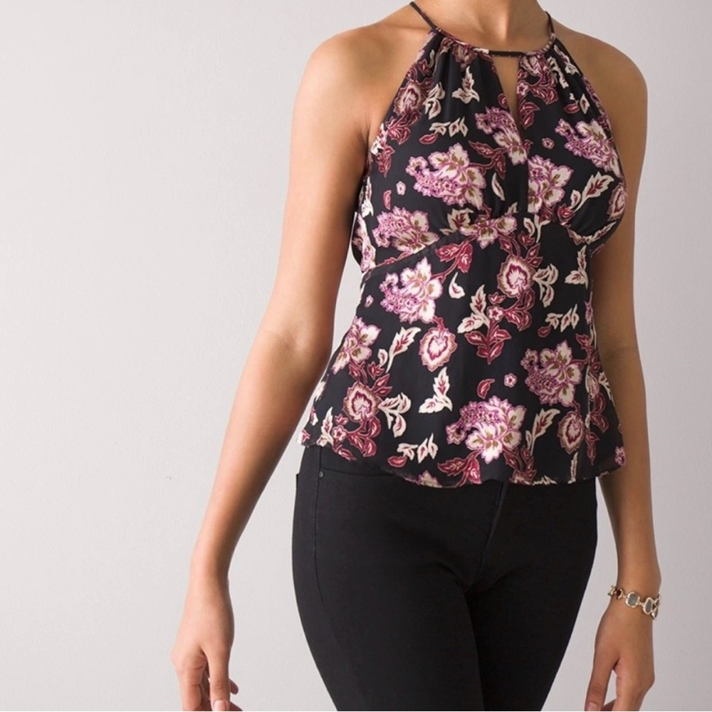 White House Black Market Burnout Floral Halter Top - Black and Pink